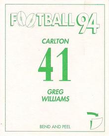 1994 Select AFL Stickers #41 Greg Williams Back
